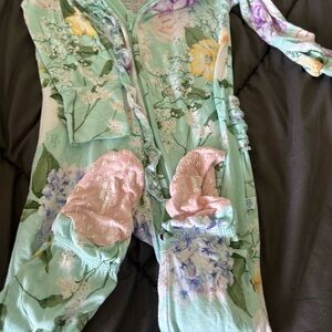 Posh Peanut Green and Pink Footies One Piece